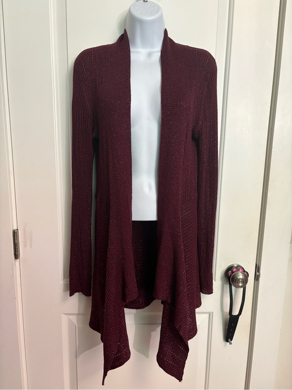 Belldini Glittery Woven Long Cardigan Purple Burgundy M